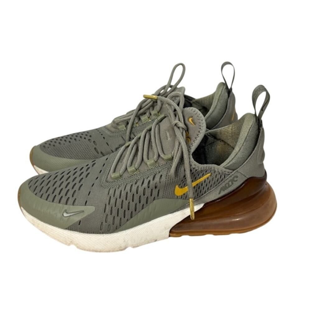 Nike Air Max 270 Shoes Womens Size 7.5 Green Gold Running Shoes Sneakers
